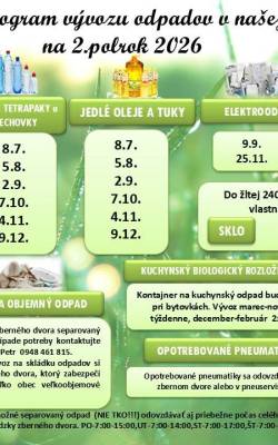 Harmonogram vývozu odpadov na II.polrok 2026