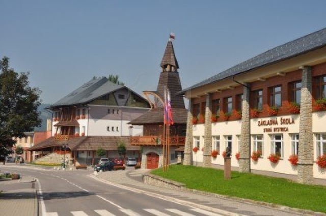 11458984-5-august-2011--stara-bystrica-slovakia--primary-school-city-council-and-bastion-tower-in-stara-bystr