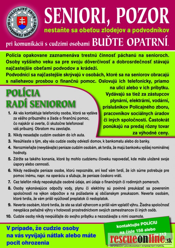 seniori pozor plagat